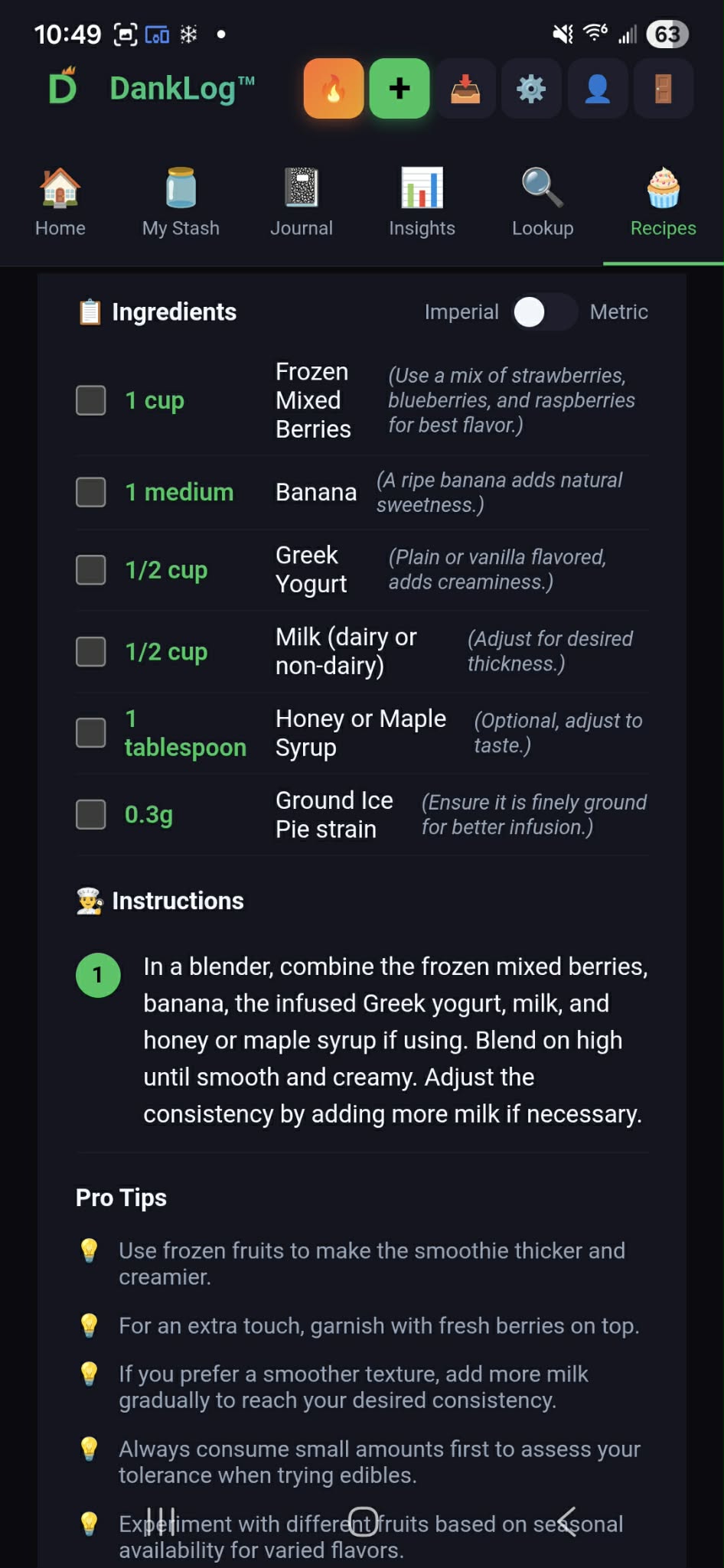 Smoothie ingredients list and blending instructions