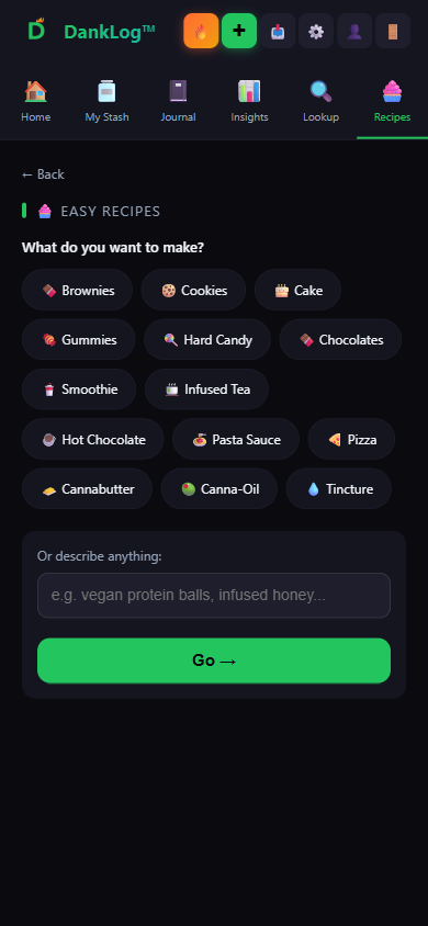 Recipe category selection